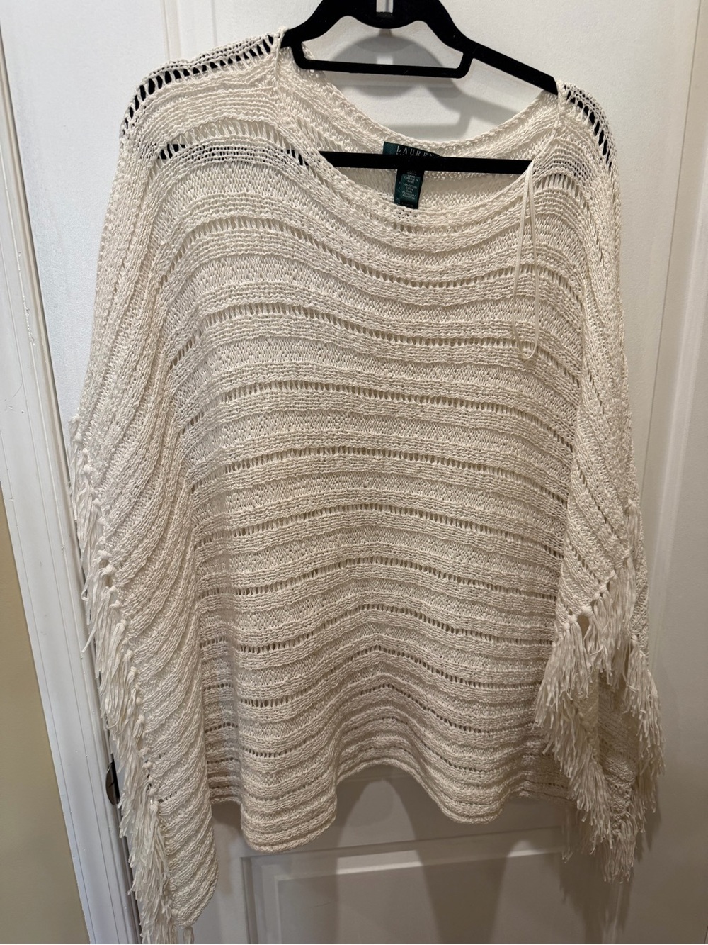 Ralph Lauren Open Crochet Scoop Neck Sweater in Cream